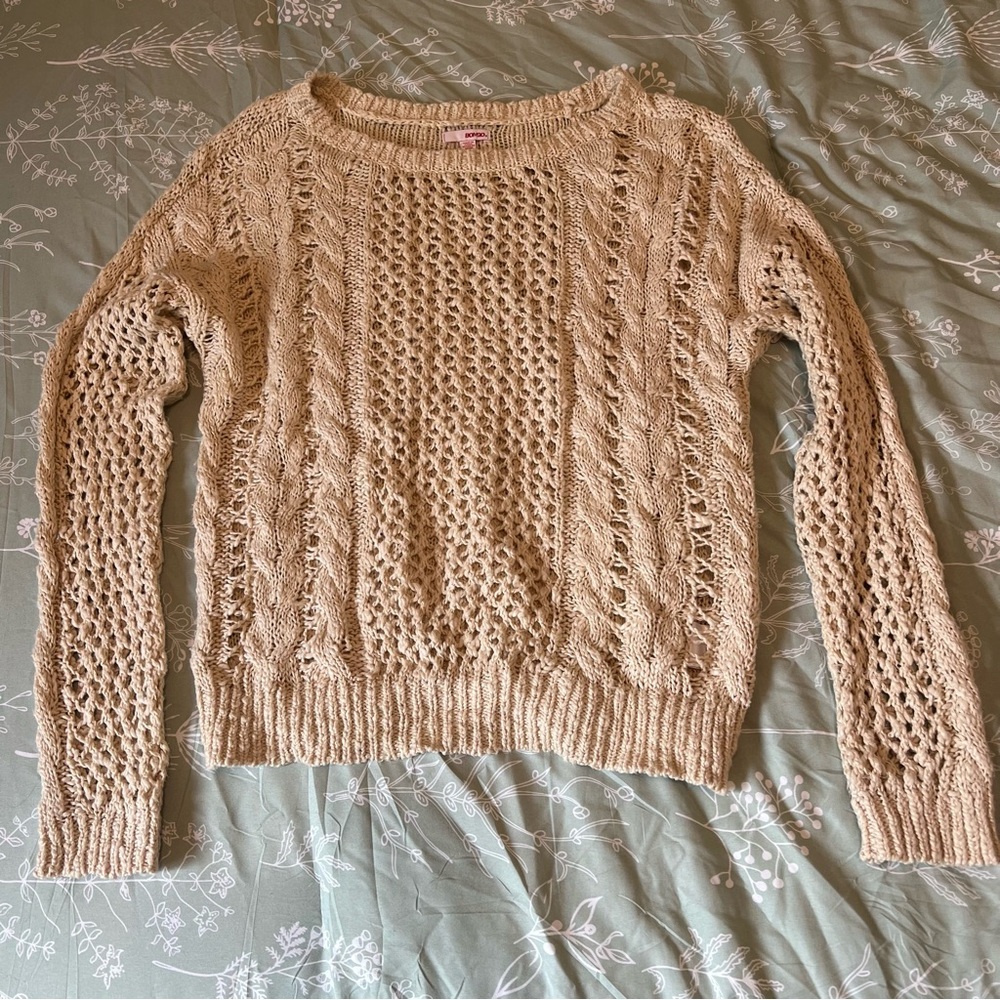 BONGO Cream Crew Neck Sweater with Cable Knit Design